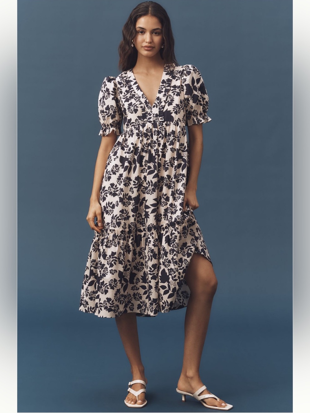 English Factory Puff-Sleeve V-Neck Midi Dress